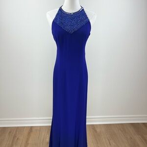 Vintage Beaded Halter Gown Royal Blue By Ursula of Switzerland Y2K